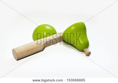 Kids toy carrot cut into pieces, isolated on white.