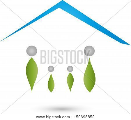 Four people and house, family and house