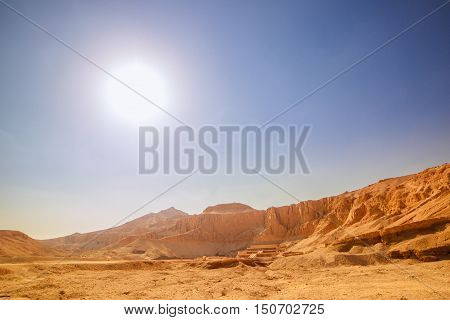 Memorial Of Hatshepsut, Luxor, Egypt. The ancient temple among the desert