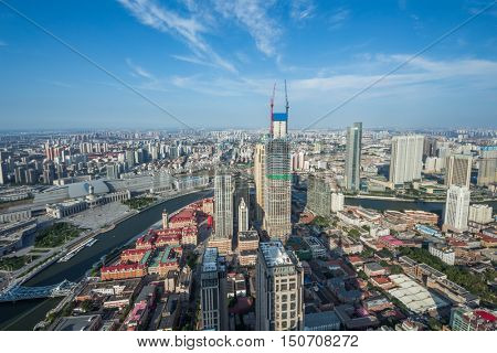 Beautiful city Tianjin, China, view from Financial Street Heping Center