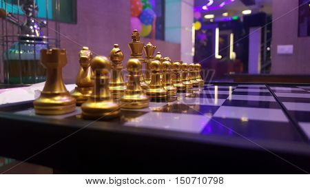 Close up of chess bord in golden colour