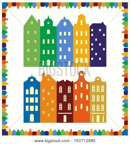 Scandinavian cityscape. Skyline. Silhouette of traditional houses