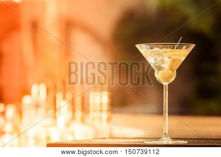 Martini At The Bar Counter. Classic Cocktail In The Bar