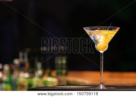 Martini At The Bar Counter. Classic Cocktail In The Bar