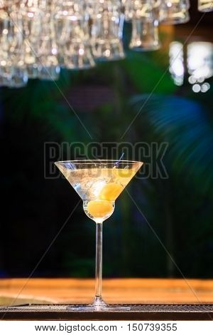 Martini At The Bar Counter. Classic Cocktail In The Bar