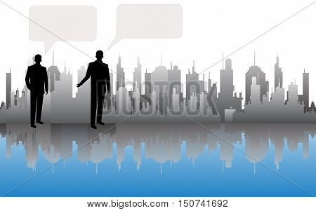 Businessman Executive Business Man over City Skyscraper Flat Vector Illustration.