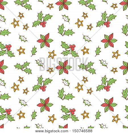 Christmas mistletoe seamless pattern background. Vector illustration