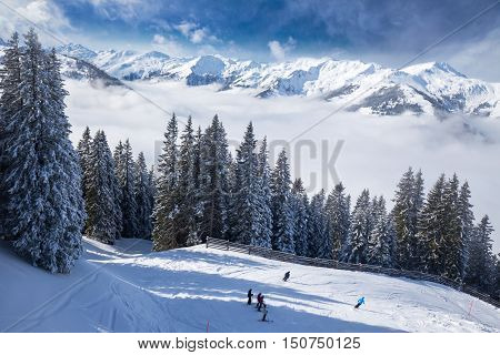 View To Alpine Mountains In Austria From Kitzbuehel Ski Resort - One Of The Best Ski Resort In The W