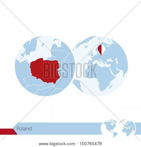 Poland On World Globe With Flag And Regional Map Of Poland.