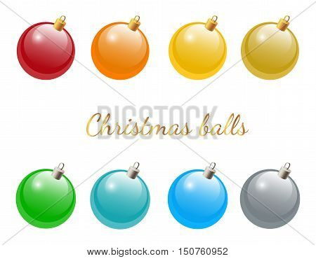 Set of colorful christmas balls on white background
