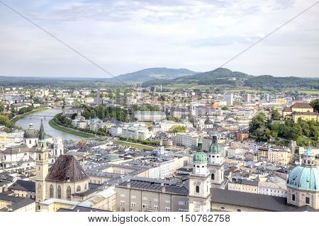 View on a city Salzburg from the castle of Hohensalzburg on mountain Festung