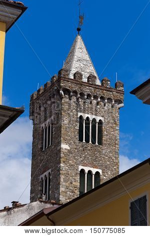 Bell tower of the cathedral of Santa Maria Assunta in Sarzana La Spezia Liguria Italy