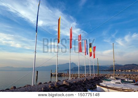 The port of Cisano on Garda Lake (Lago di Garda) a small village of the small town of Bardolino Verona Veneto Italy Europe