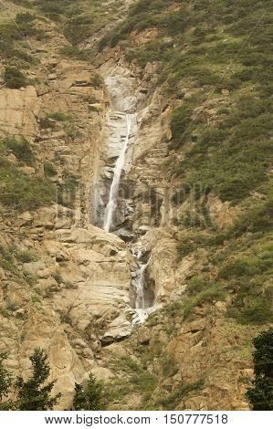 mountains, ridges, nature, Gornyy landscape, mountain landscape, summer, summer in the mountains, Kyrgyzstan, Barskaun gorge, waterfalls, waterfall