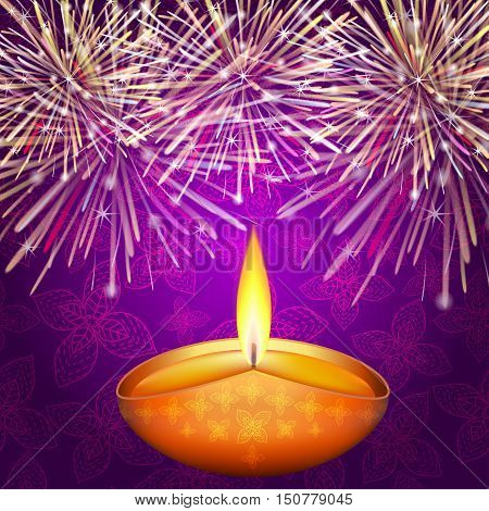 Traditional Indian festival - Diwali colorful background with lamp and fireworks