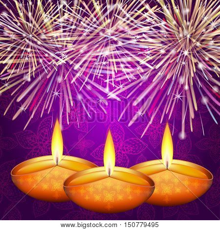 Traditional Indian festival - Diwali colorful background with lamp and fireworks