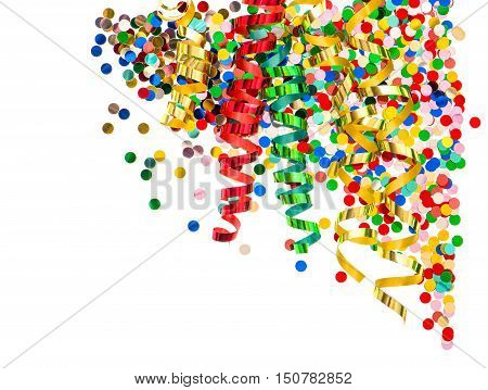 Colorful streamer and confetti. Holidays decoration with carnival party serpentine