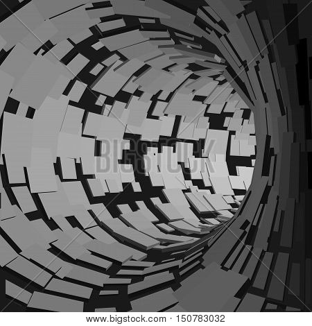 Abstract Tunnel. Futuristic Style. 3D Abstract Surface. Turning Tube Tunnel. Perspective Background. Data visualisation