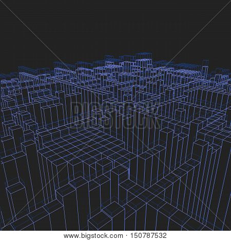 abstract geometric background - 3d illustration. Wireframe. Perspective Futuristic