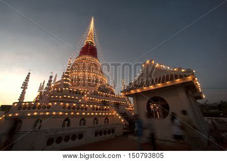 SAMUT PRAKAN,THAILAND- NOVEMBER 1,2015 :Phra Samut Chedi Festival is an important annual event in Samut PraKan is also resplendent during the fair with elaborate lights decorating the pagoda.Located Samut Prakan Province in Middle of Thailand.