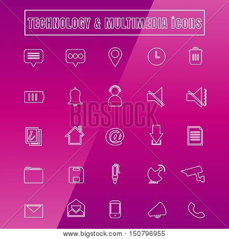 vector icons MULTIMEDIA Thin Line white on background