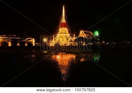 SAMUT PRAKAN,THAILAND- NOVEMBER 1,2015 :Phra Samut Chedi Festival is an important annual event in Samut PraKan is also resplendent during the fair with elaborate lights decorating the pagoda.Located Samut Prakan Province in Middle of Thailand.