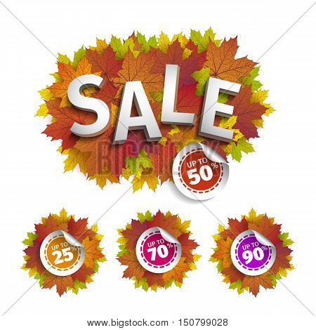 Fall sale design. Autumn discount. Vector fall leaves. Vector fall sale poster illustration. Can be used in business for flyers, banners or posters.