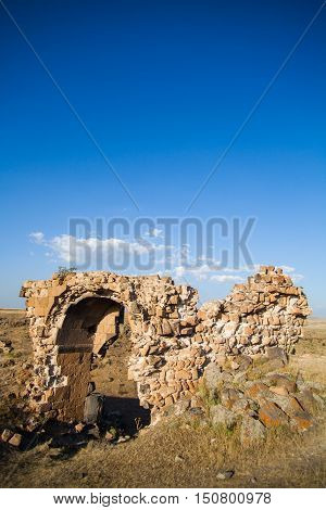 Color image of a church in Ani Turkey. Ani used to be the capital of the Bagratid Armenian kingdom between 961 and 1045.