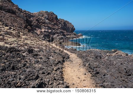 Malpais de Guimar badlands volcanic landscape in Tenerife Canary island Spain.