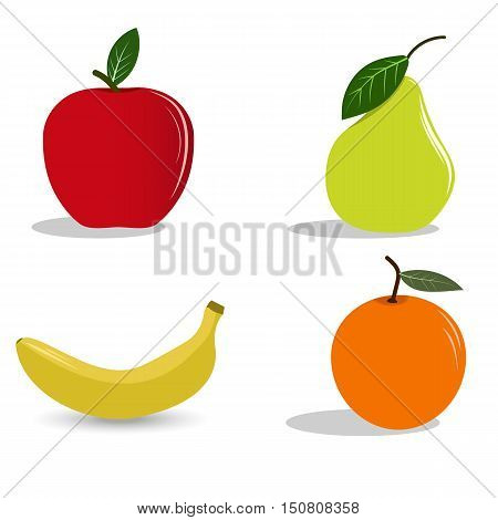 Glossy fruit set. flat. Different colorful fruits