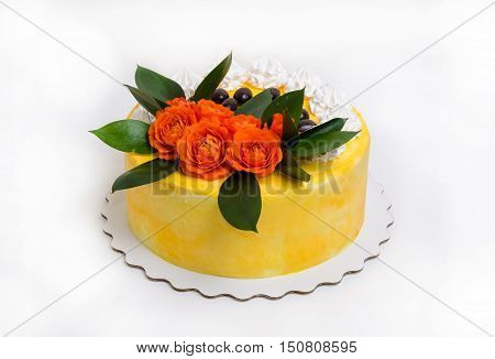 Vanilla Cream Cheese Cake With Orange Roses