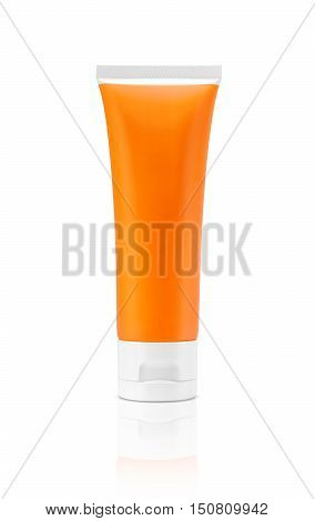 Blank Packaging Cosmetic Sunscreen Tube Isolated On White Background