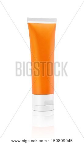 Blank Packaging Cosmetic Sunscreen Tube Isolated On White Background