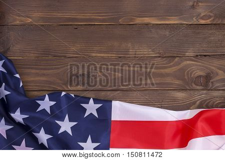 American flag wooden background.The Flag Of The United States Of America. The place to advertise, template.The view from the top.Happy holiday USA.