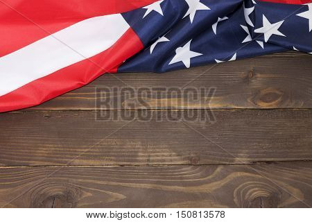American flag wooden background.The Flag Of The United States Of America. The place to advertise, template.The view from the top.Happy holiday USA.