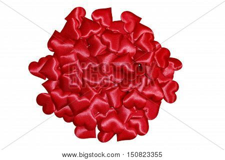 Bulk lot of red hearts isolated on white background. Love, romance, wedding, engagement, Valentine's Day.