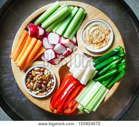 Vegetable Crudites and Dips/ vegetable vegan raw platter, healthy eating. Toning.