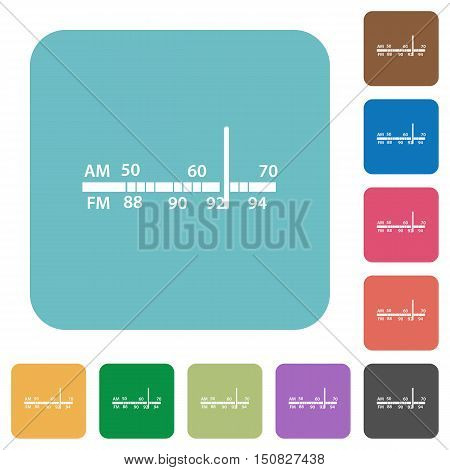 Flat radio tuner icons on rounded square color backgrounds.