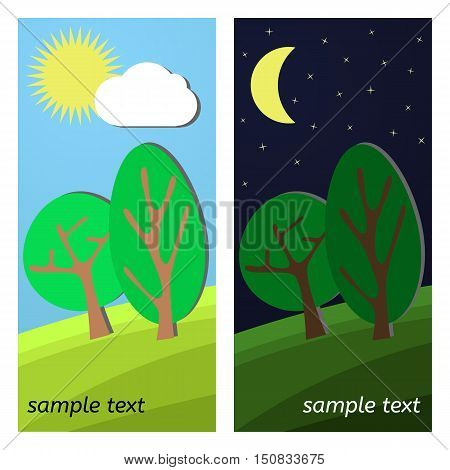 Two Trees. Day and Night on a Clearing.