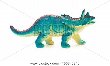 side view blue Pentaceratops toy on a white background