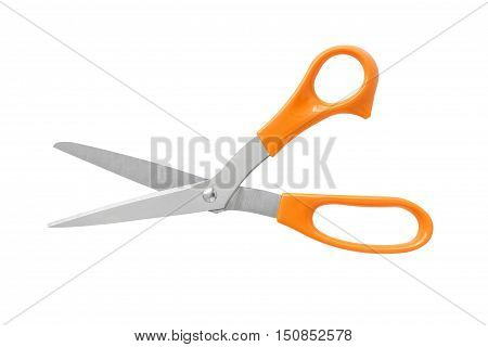 Office Scissors Orange Color Handle isolated on white background