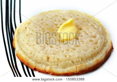 Buttered English Crumpet Close Up