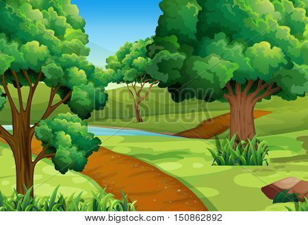 Scene with trees along the trail illustration