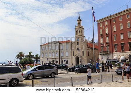 SPLIT, CROATIA - SEPTEMBER 11, 2016: This is Franciscan church and monastery on the Franjo Tudjman Square.