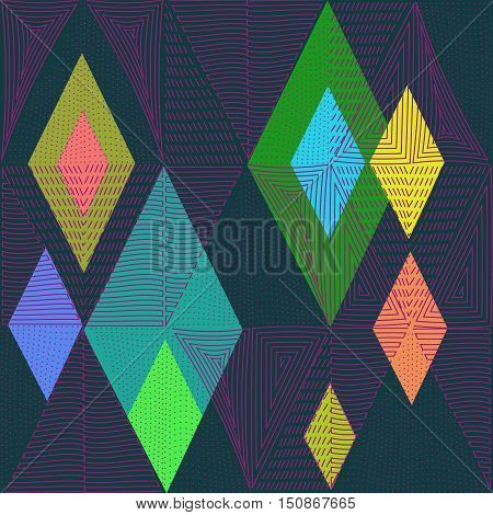Vector Retro Seamless Pattern. Neon Pink Geometric Ornament and Bright Rhombus