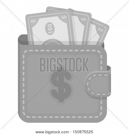 Wallet with cash icon in monochrome style isolated on white background. E-commerce symbol vector illustration.