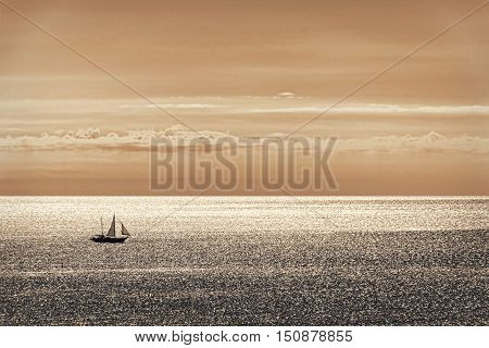 A sailboat sailing by sea on a clear and sunny day