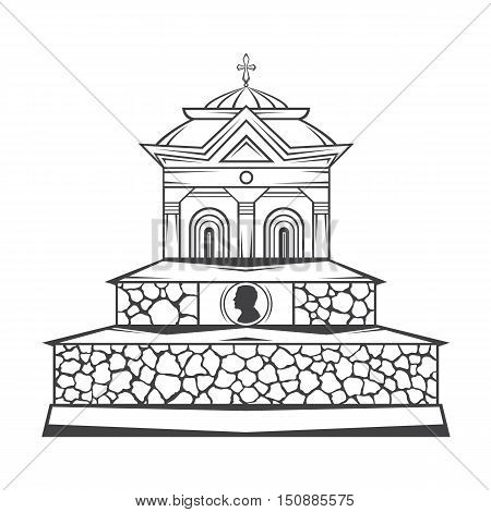Vector isolated image of contour the grave gravestone monument depicting male profile. Headstone for print and web design funeral services. Burial and funeral