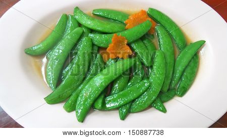 Closeup on stir fried on white plate