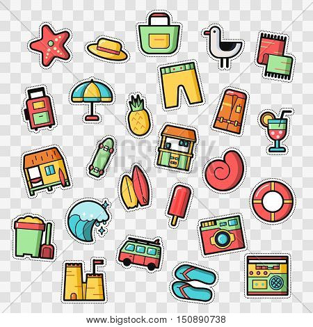 Set of Fashion patch badges with surf and summer elements. Perfect design for stickers pins embroidery patches. Vector illustration.